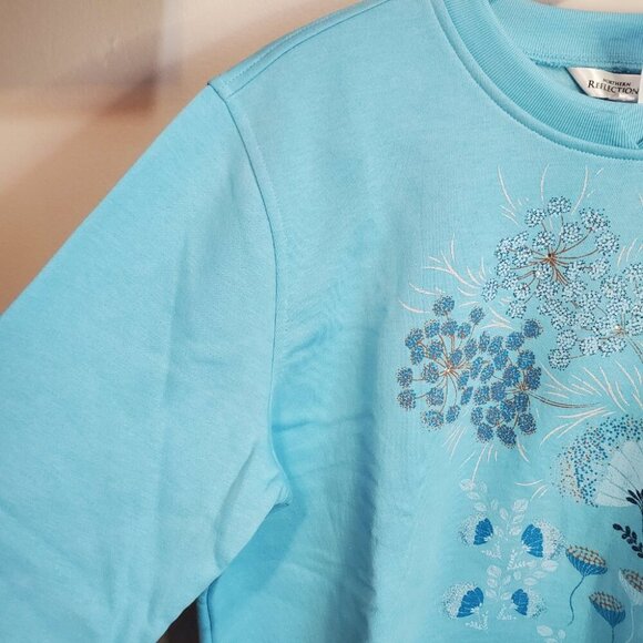 NORTHERN REFLECTIONS Women's Large NWT Floral Sweatshirt Crew Fleece Lined Blue - Picture 2 of 14